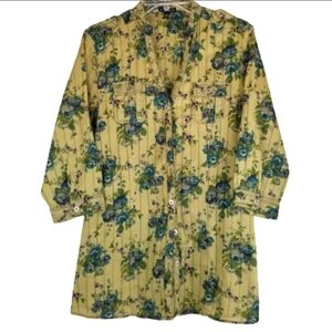 FANG button down mandarin collar roll tab sleeve tunic